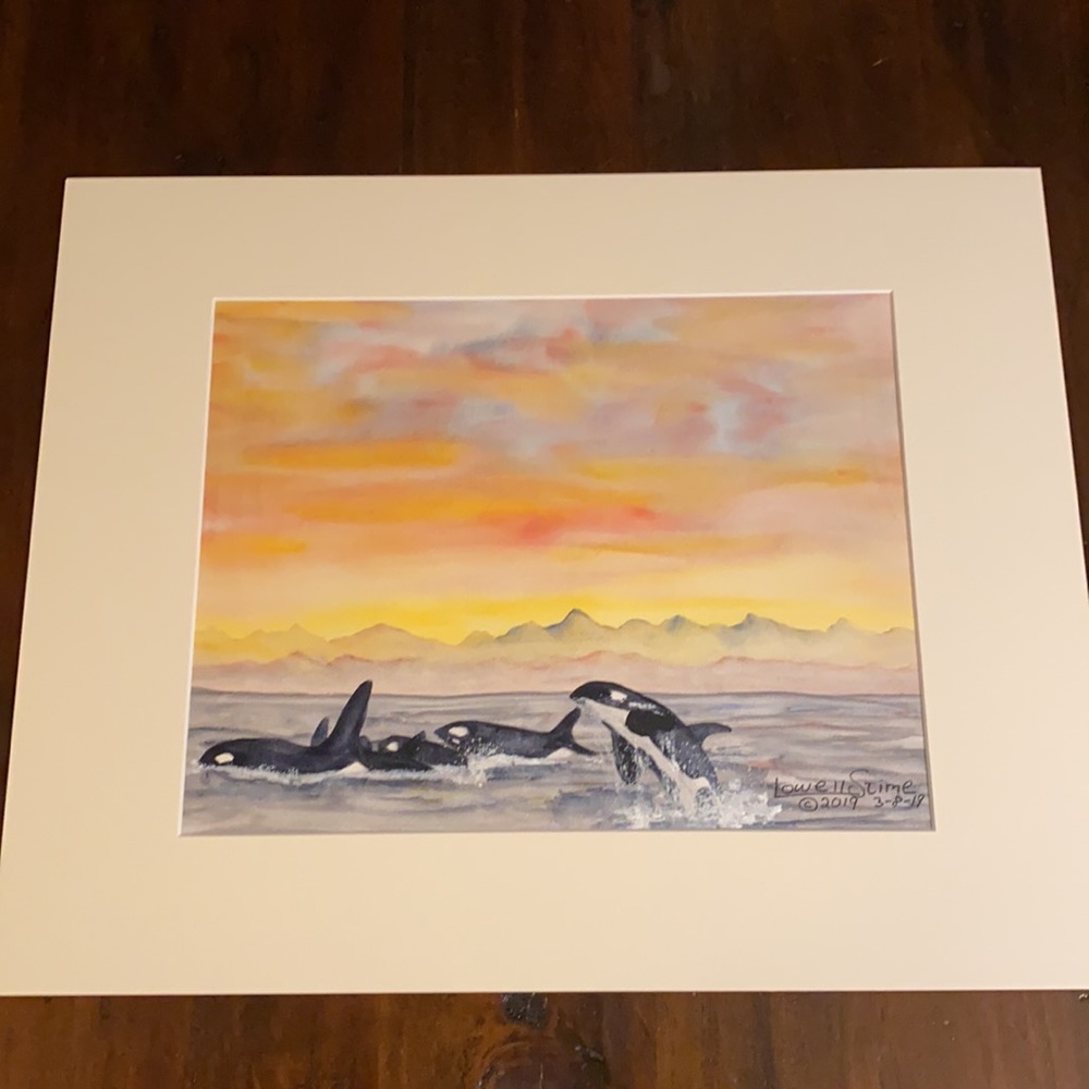 Original Watercolor 16x20 Orca Pod - Picture 2 of 6